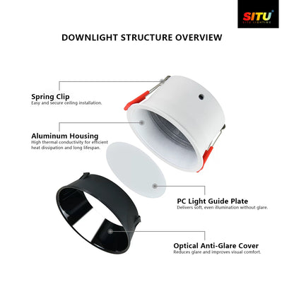 Deep Reflector Anti-Glare Aluminum SMD Downlight: Eye Protection, Premium Texture, High Brightness & Durability